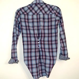 Cinched Button Back Plaid Button Down Shirt